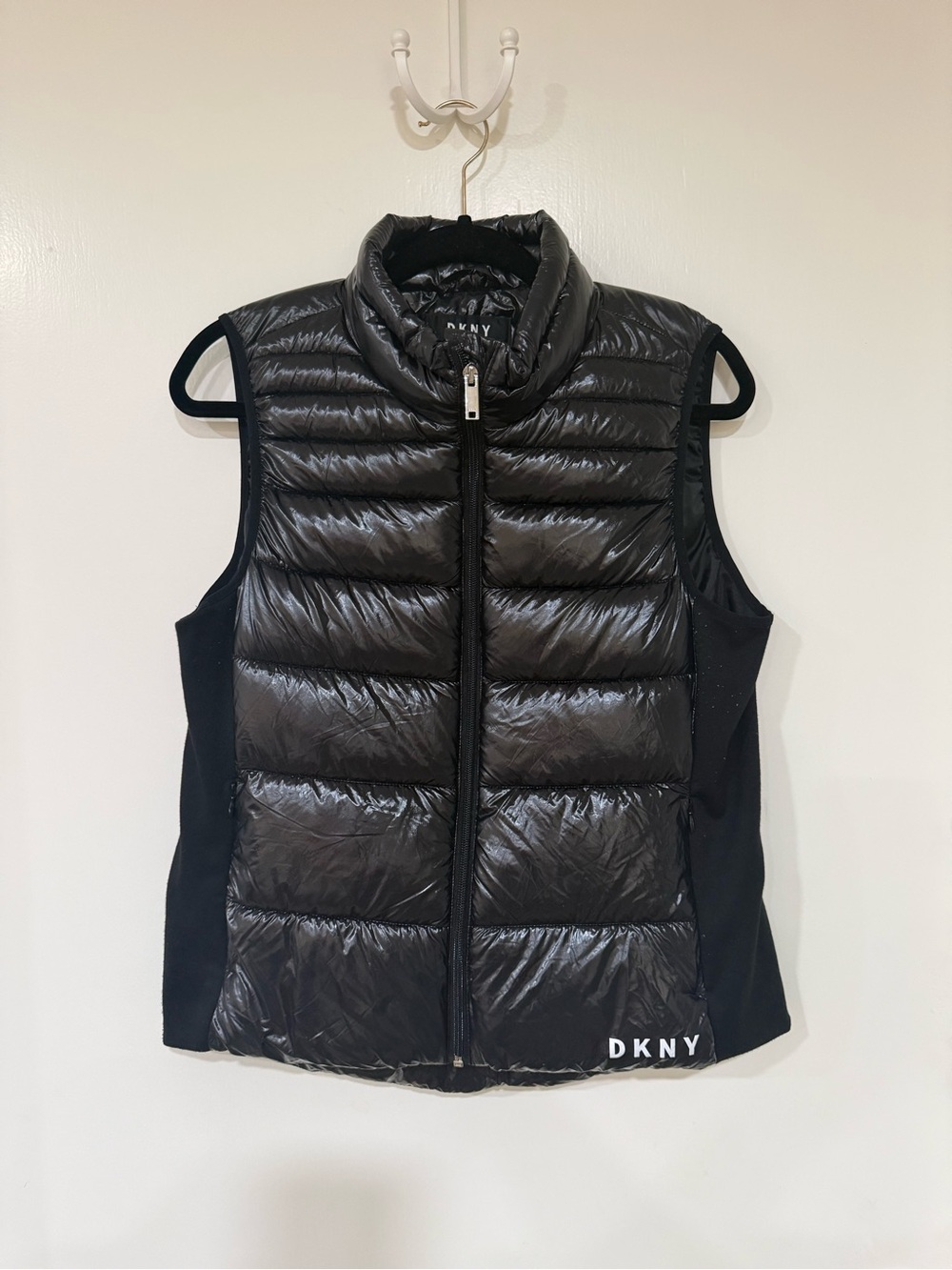 DKNY Black Quilted Puffer Vest with Side Panels